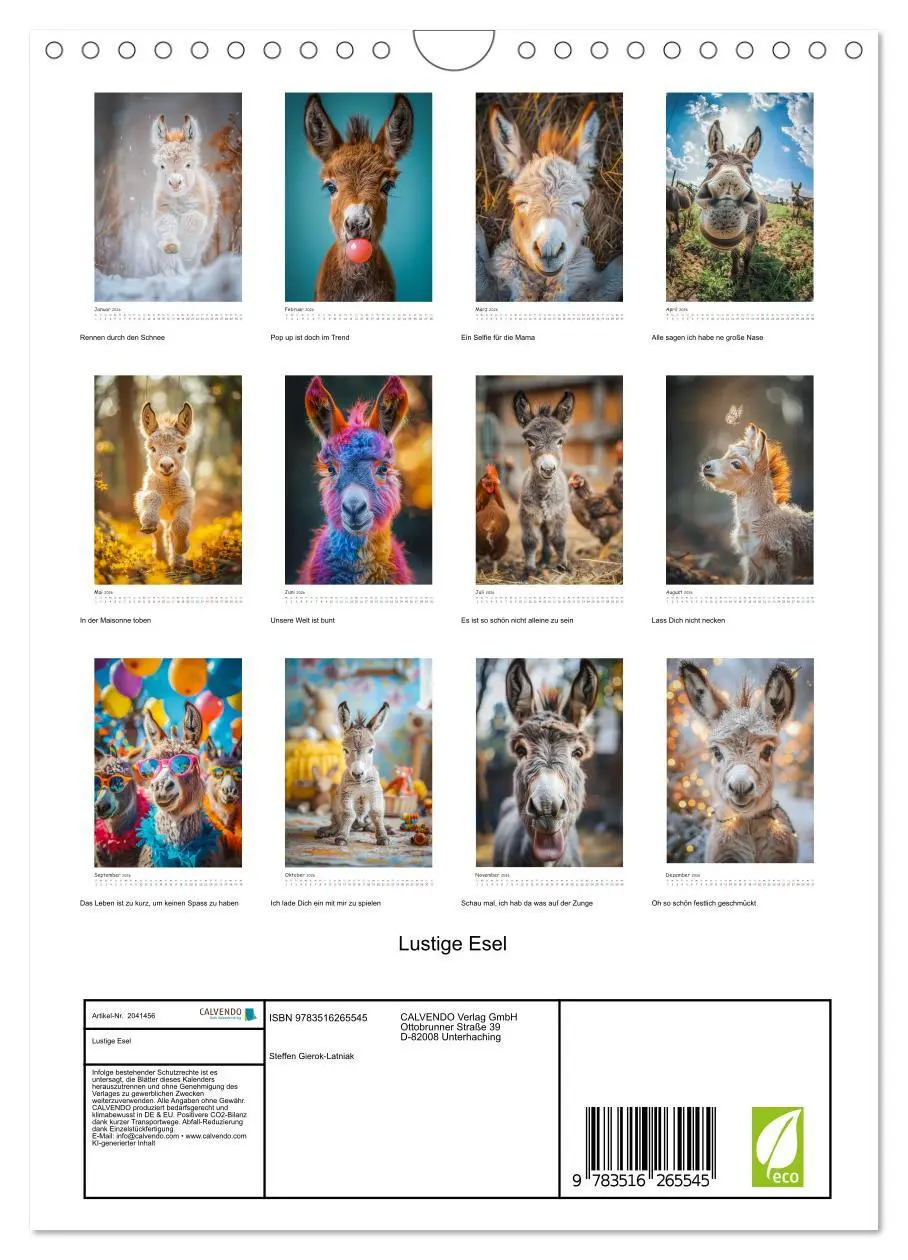Bild: 9783516265545 | Lustige Esel (Wandkalender 2026 DIN A4 hoch), CALVENDO Monatskalender
