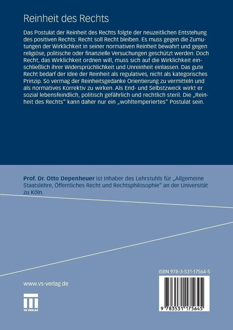 Rückseite: 9783531175645 | Reinheit des Rechts | Kategorisches Prinzip oder regulative Idee?