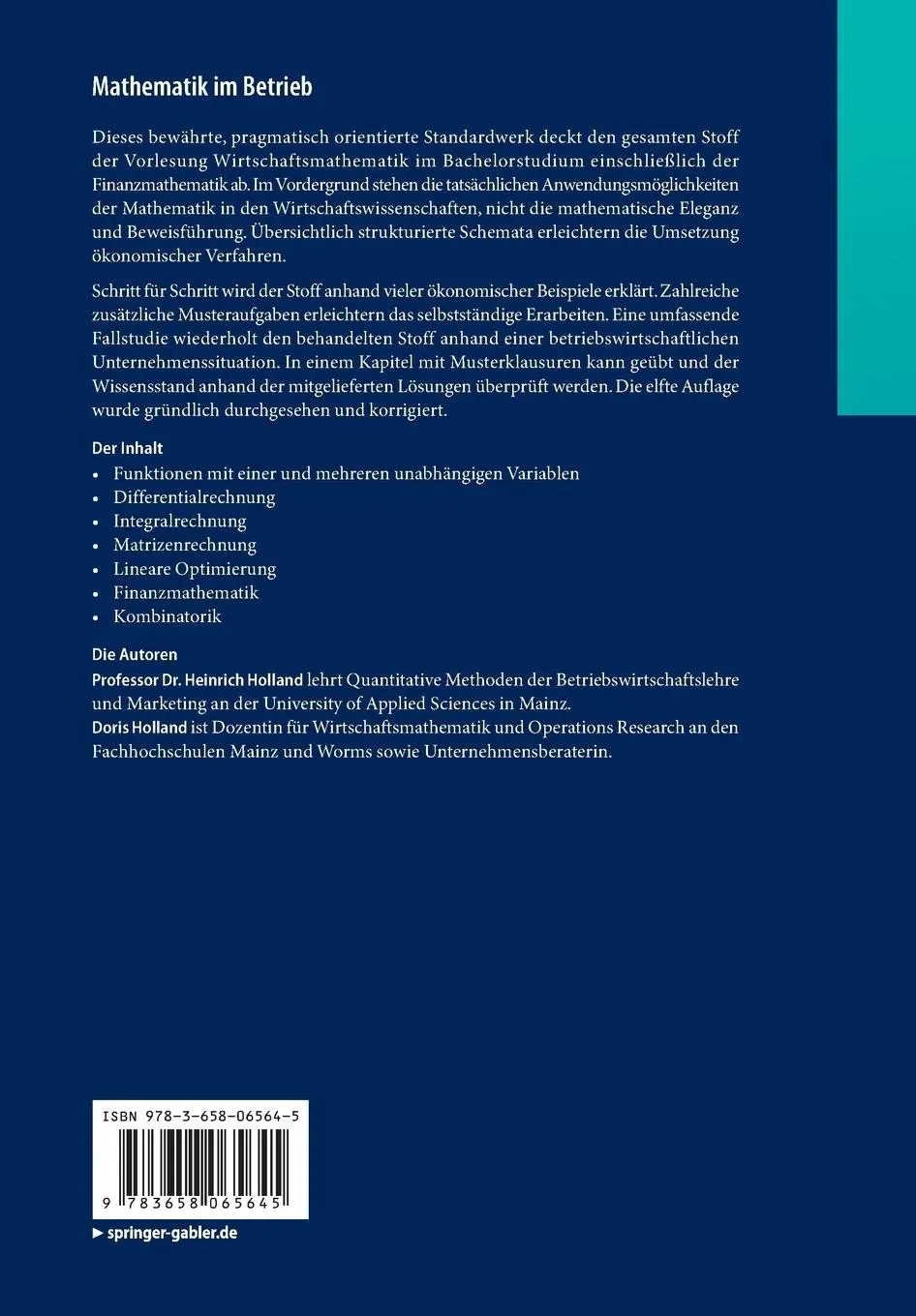 Rückseite: 9783658065645 | Mathematik im Betrieb | Praxisbezogene Einführung mit Beispielen