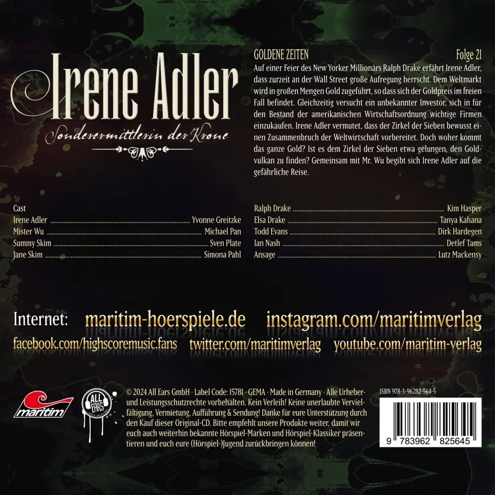 Bild: 9783962825645 | Irene Adler - Goldene Zeiten. Tl.21, 1 Audio-CD | Greitzke (u. a.)