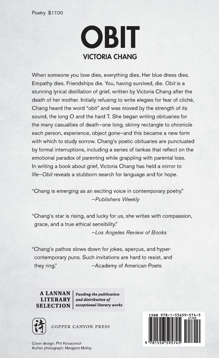 Rückseite: 9781556595745 | Obit | Victoria Chang | Taschenbuch | Kartoniert / Broschiert | 2020