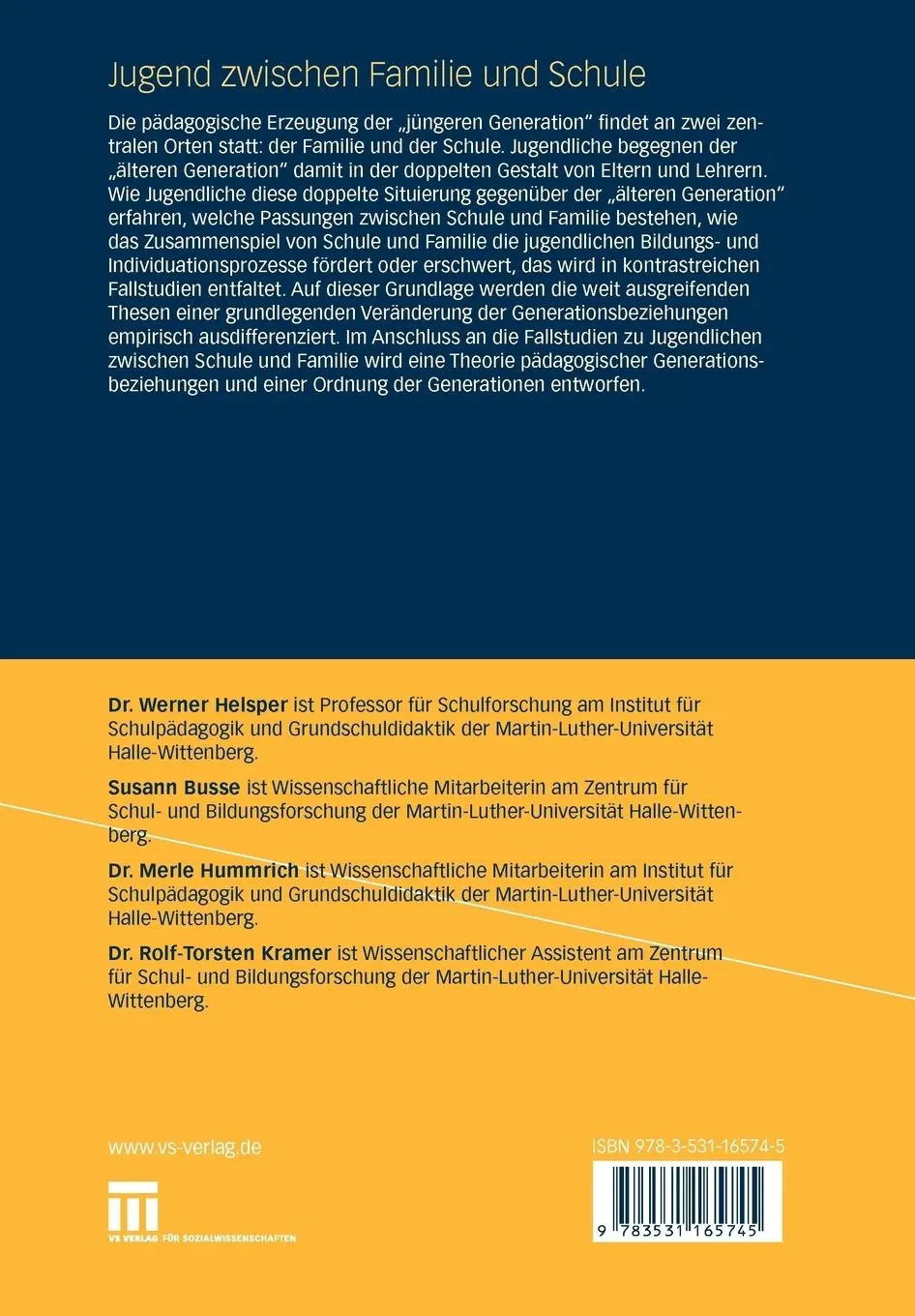 Rückseite: 9783531165745 | Jugend zwischen Familie und Schule | Werner Helsper (u. a.) | Buch