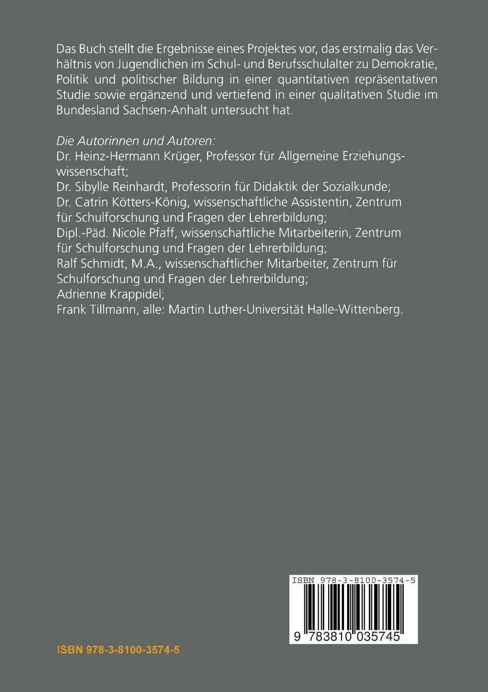 Rückseite: 9783810035745 | Jugend und Demokratie - Politische Bildung auf dem Prüfstand | Buch