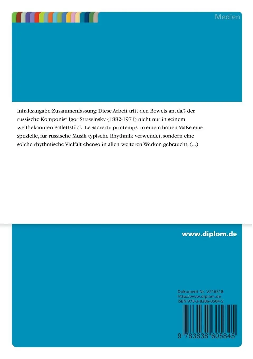 Rückseite: 9783838605845 | Über das "Russische" in Strawinskys Neoklassizismus | Jörg Scheele