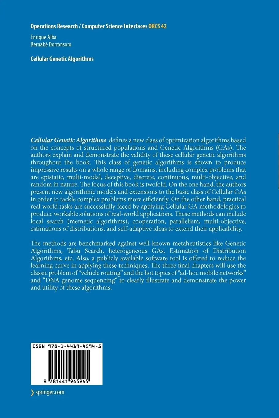 Rückseite: 9781441945945 | Cellular Genetic Algorithms | Enrique Alba (u. a.) | Taschenbuch | xiv