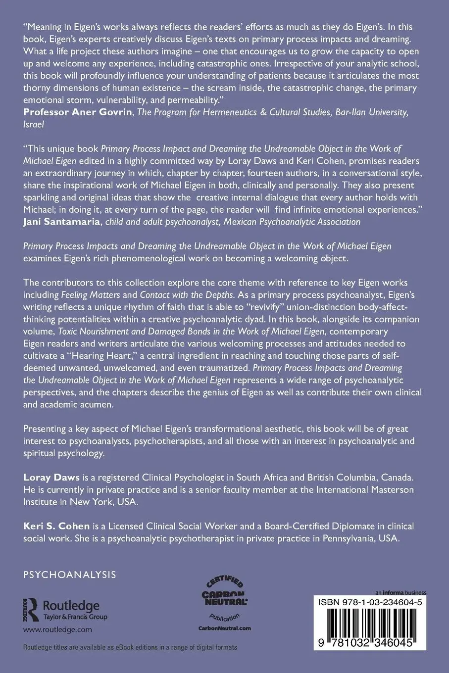 Rückseite: 9781032346045 | Primary Process Impacts and Dreaming the Undreamable Object in the...
