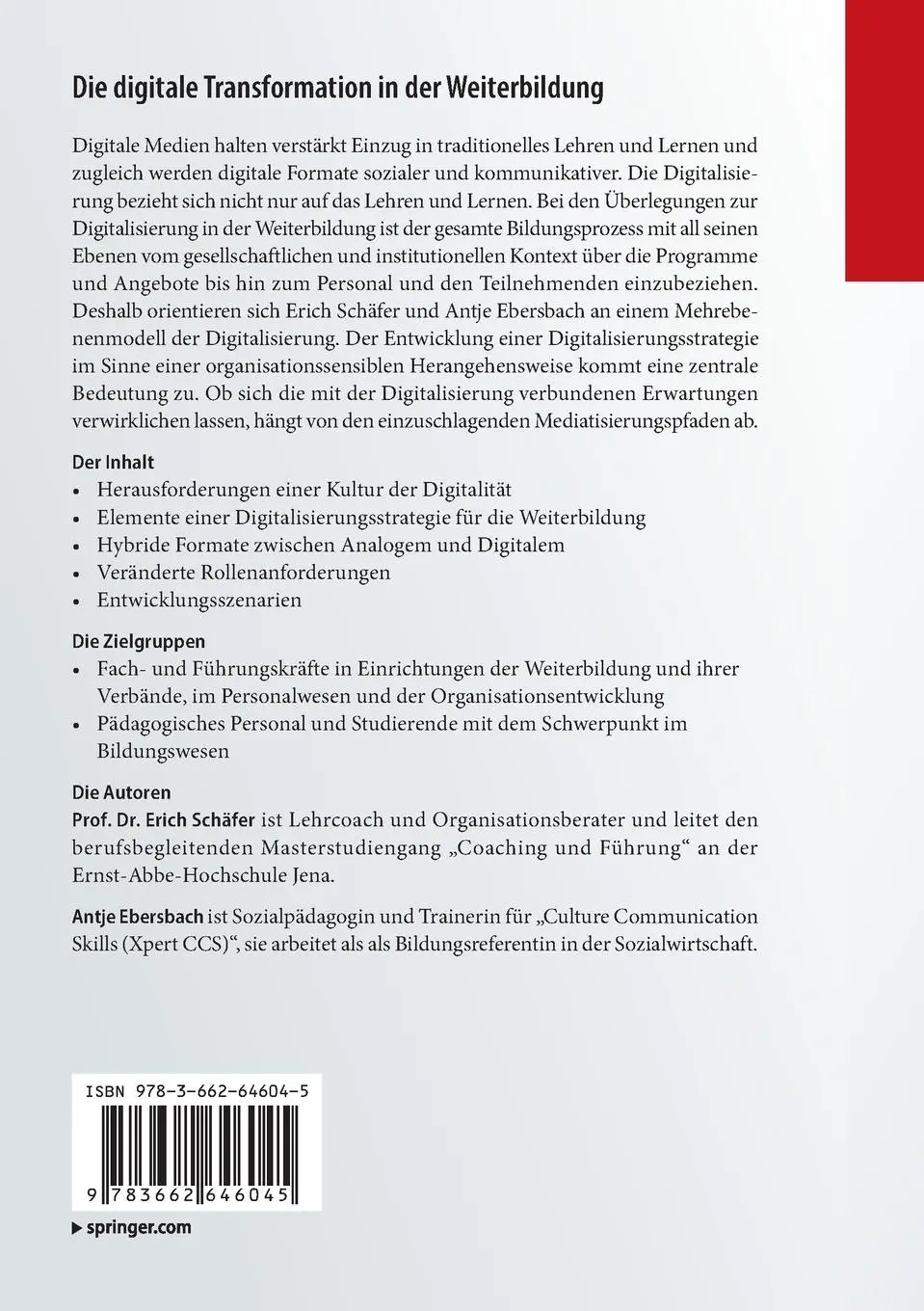 Rückseite: 9783662646045 | Die digitale Transformation in der Weiterbildung | Ebersbach (u. a.)
