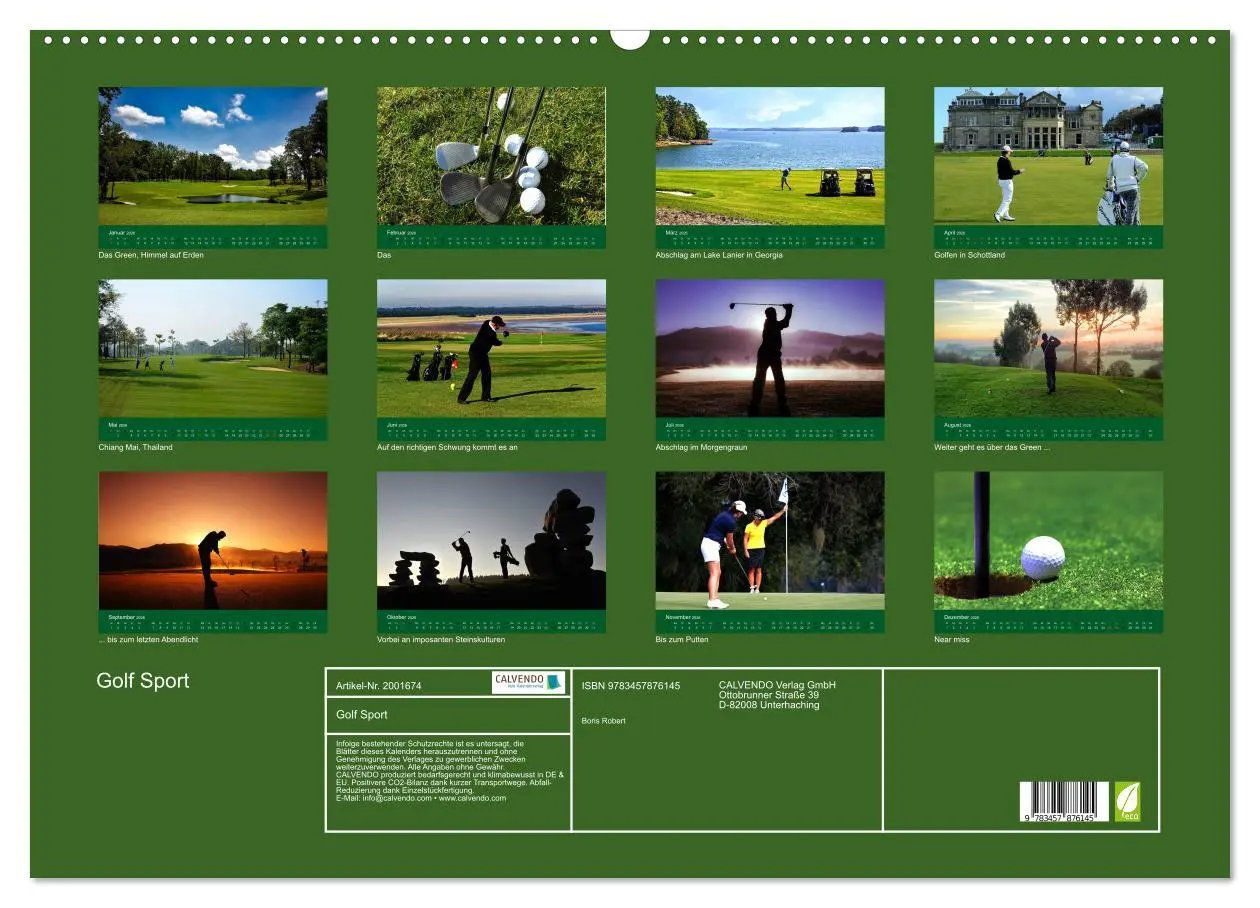 Bild: 9783457876145 | Golf Sport (Wandkalender 2026 DIN A2 quer), CALVENDO Monatskalender