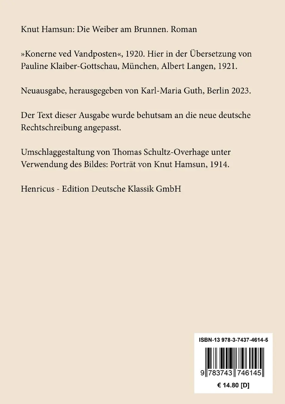 Rückseite: 9783743746145 | Die Weiber am Brunnen | Roman | Knut Hamsun | Taschenbuch | Paperback