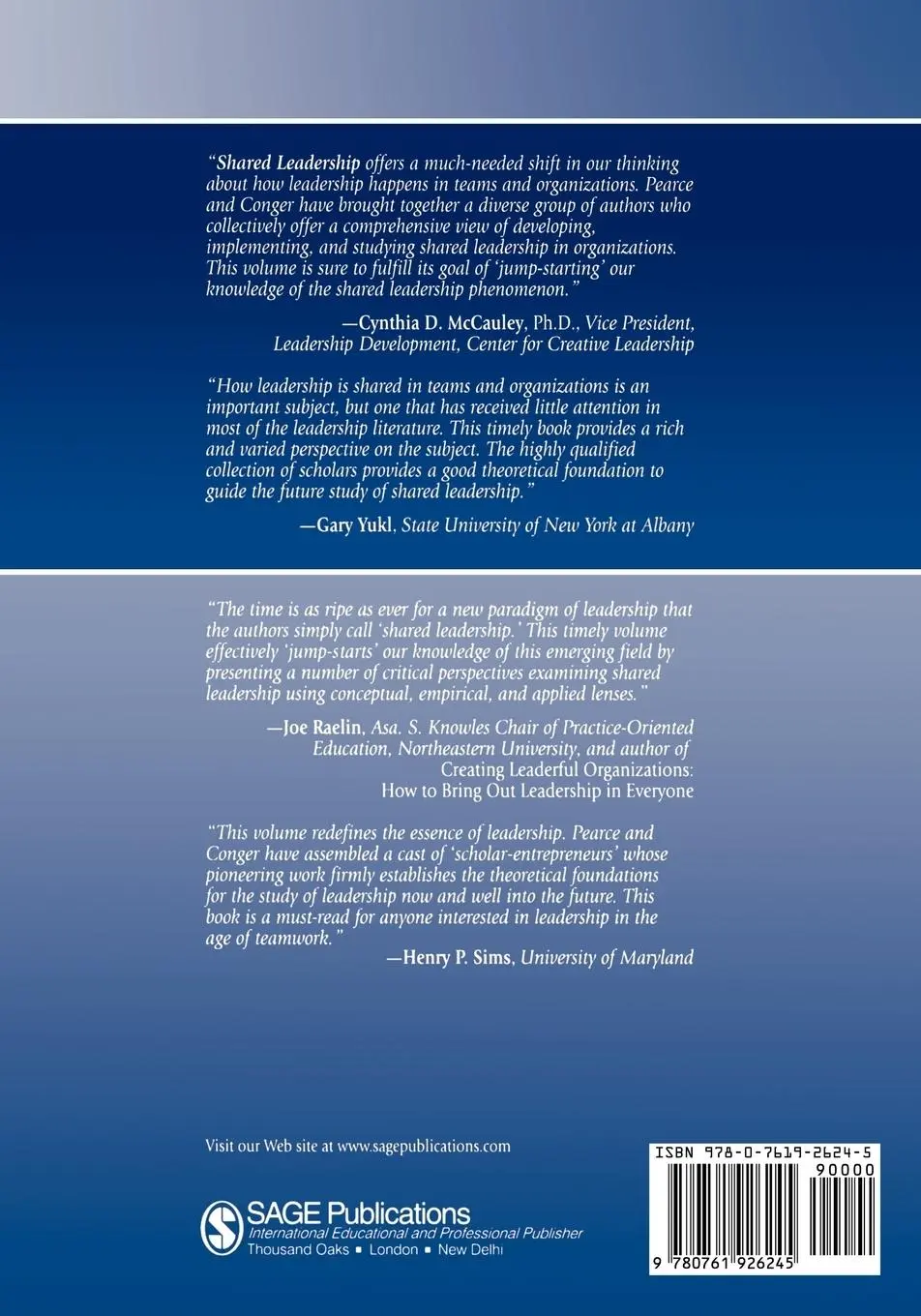 Rückseite: 9780761926245 | Shared Leadership | Reframing the Hows and Whys of Leadership | Buch