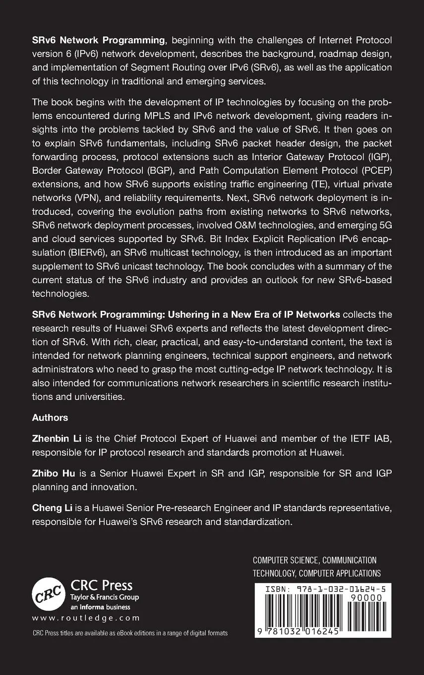 Rückseite: 9781032016245 | SRv6 Network Programming | Ushering in a New Era of IP Networks | Buch