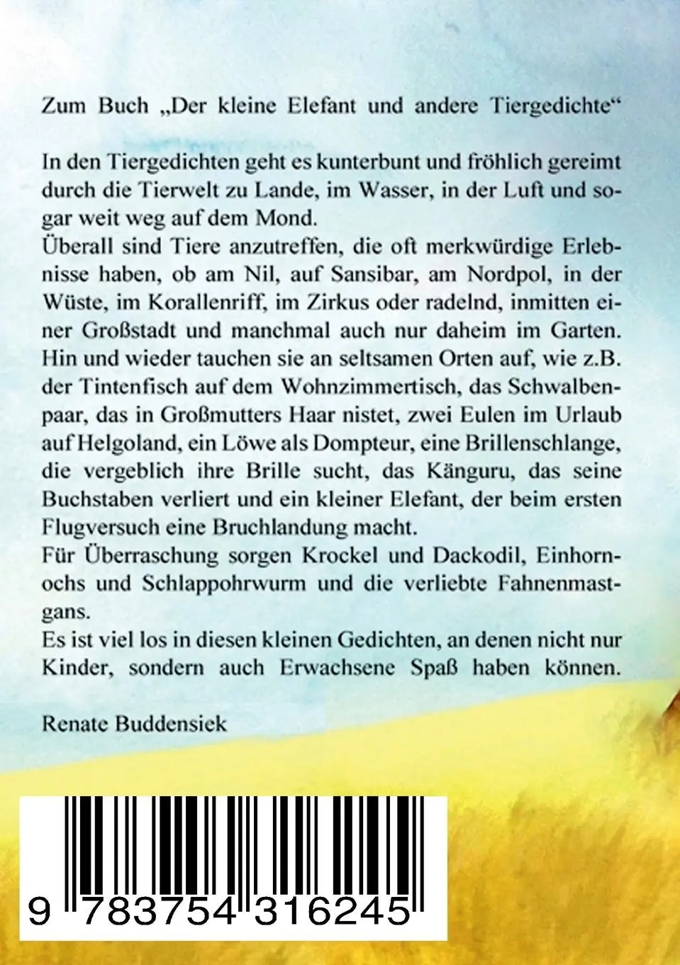 Rückseite: 9783754316245 | Der kleine Elefant | und andere Tiergedichte für Kinder | Buddensiek