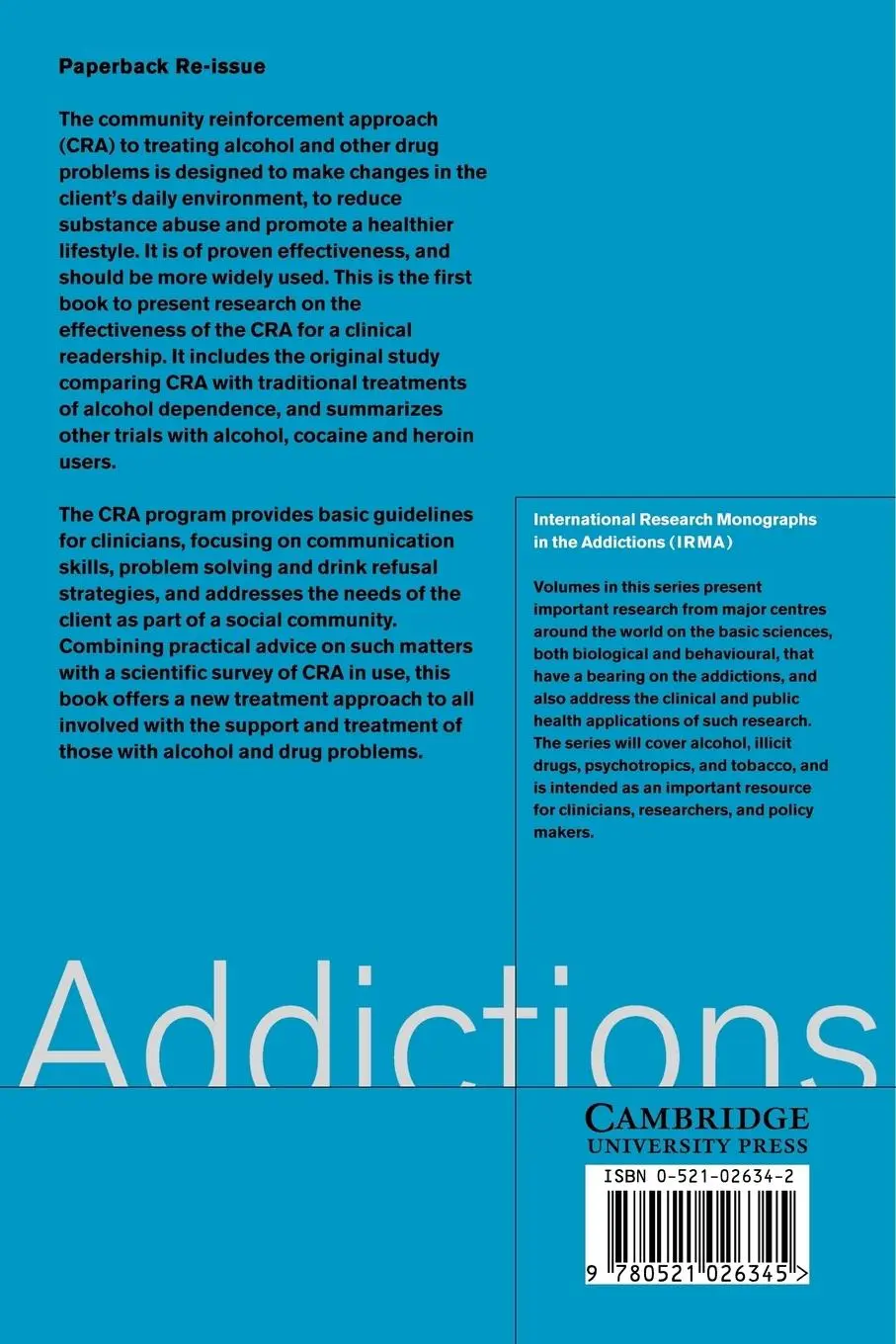 Rückseite: 9780521026345 | A Community Reinforcement Approach to Addiction Treatment | Buch