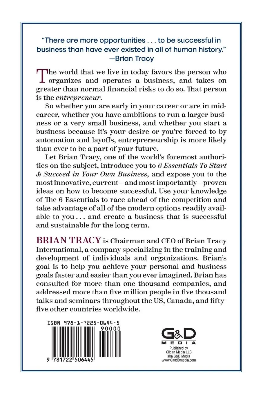 Rückseite: 9781722506445 | 6 Essentials to Start &amp; Succeed in Your Own Business | Brian Tracy
