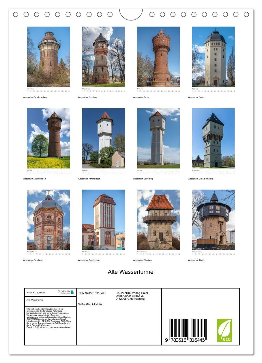 Bild: 9783516316445 | Alte Wassertürme (Wandkalender 2026 DIN A4 hoch), CALVENDO...