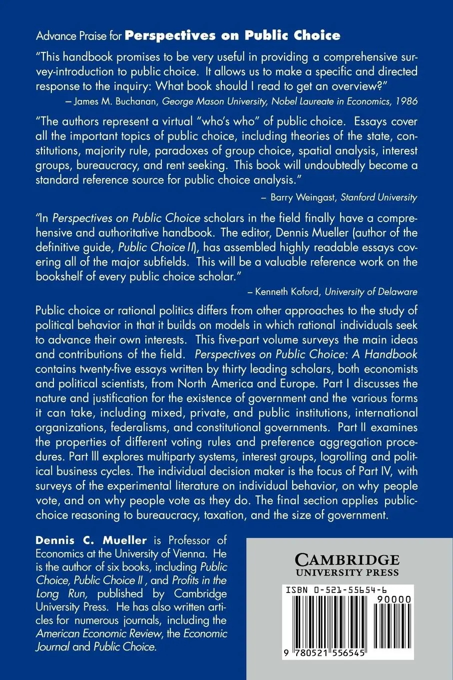 Rückseite: 9780521556545 | Perspectives on Public Choice | A Handbook | Dennis C. Mueller | Buch
