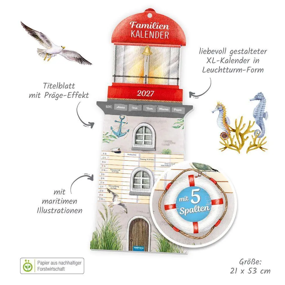 Bild: 9783988026545 | TRÖTSCH - Formkalender Familienkalender Leuchtturm 2027 | KG | 24 S.