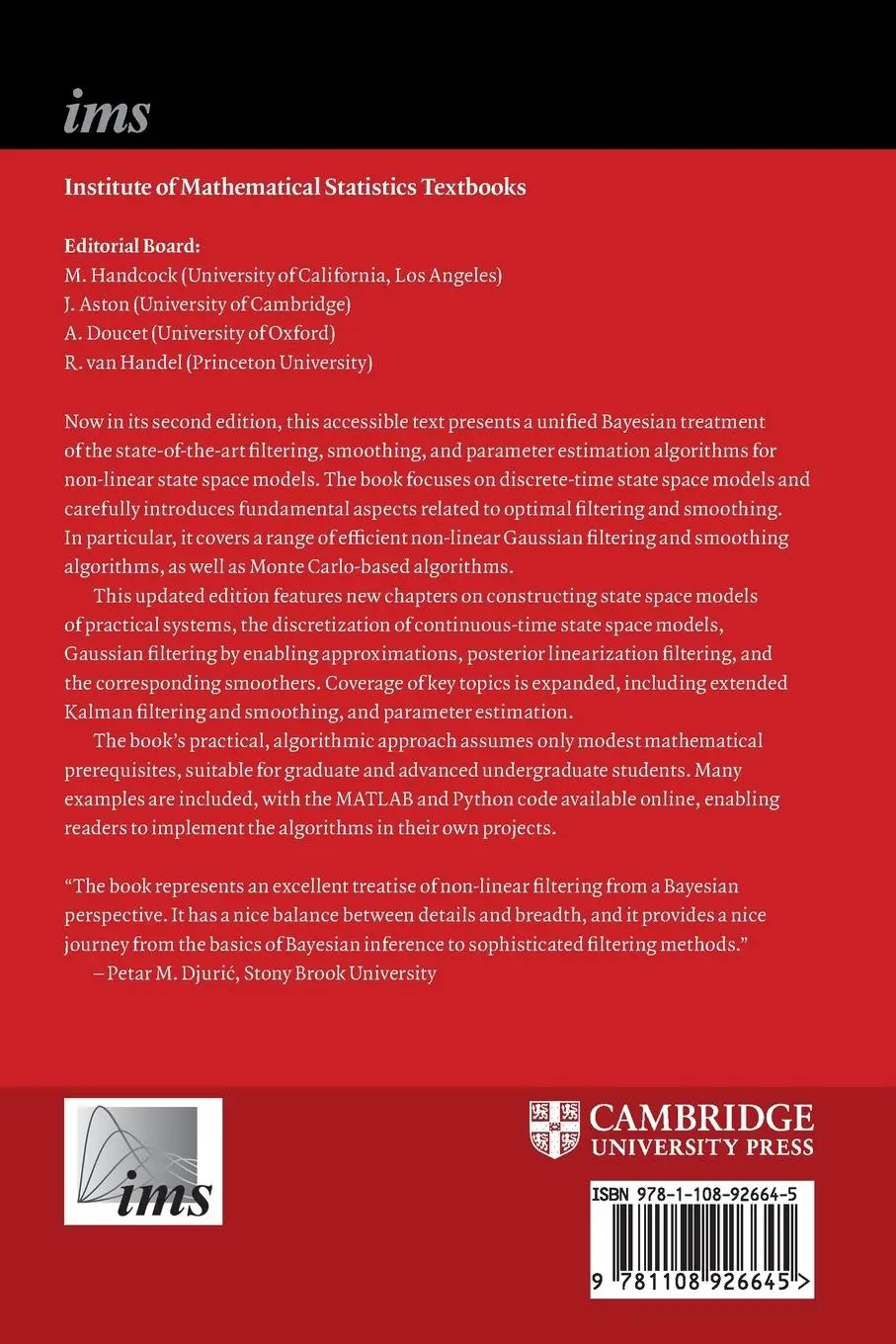 Rückseite: 9781108926645 | Bayesian Filtering and Smoothing | Simo Särkkä (u. a.) | Taschenbuch