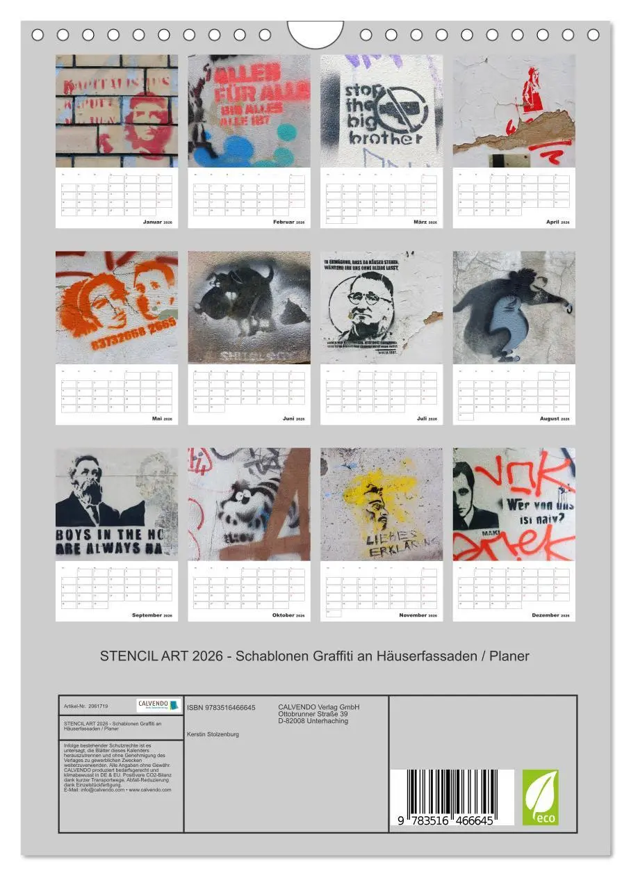 Bild: 9783516466645 | STENCIL ART 2026 - Schablonen Graffiti an Häuserfassaden / Planer...