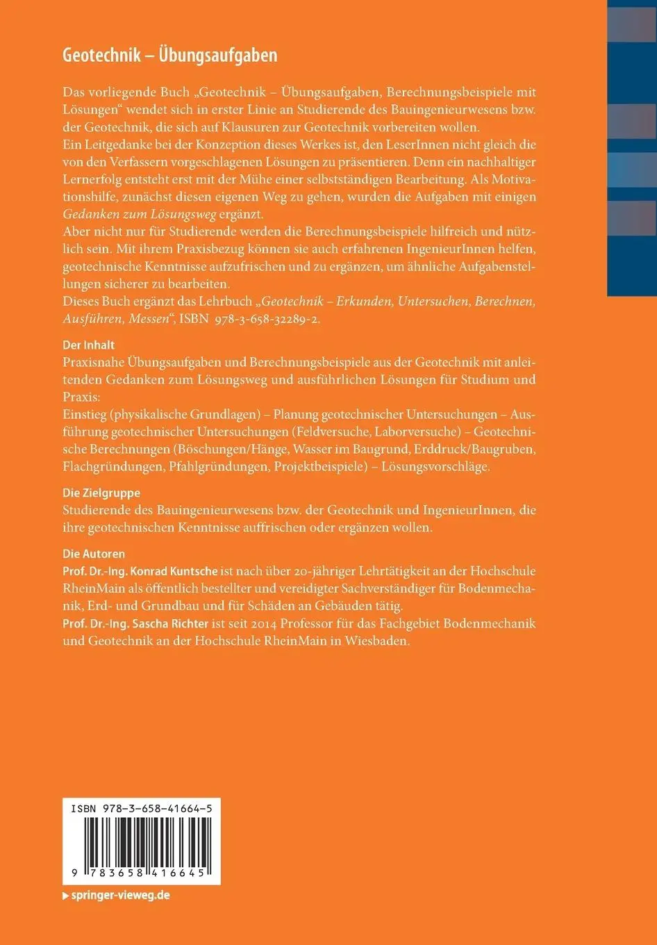 Rückseite: 9783658416645 | Geotechnik - Übungsaufgaben | Berechnungsbeispiele mit Lösungen | Buch