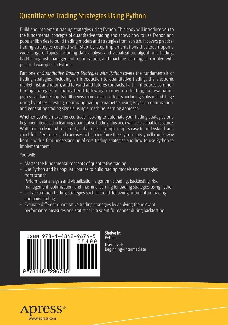 Rückseite: 9781484296745 | Quantitative Trading Strategies Using Python | Peng Liu | Taschenbuch