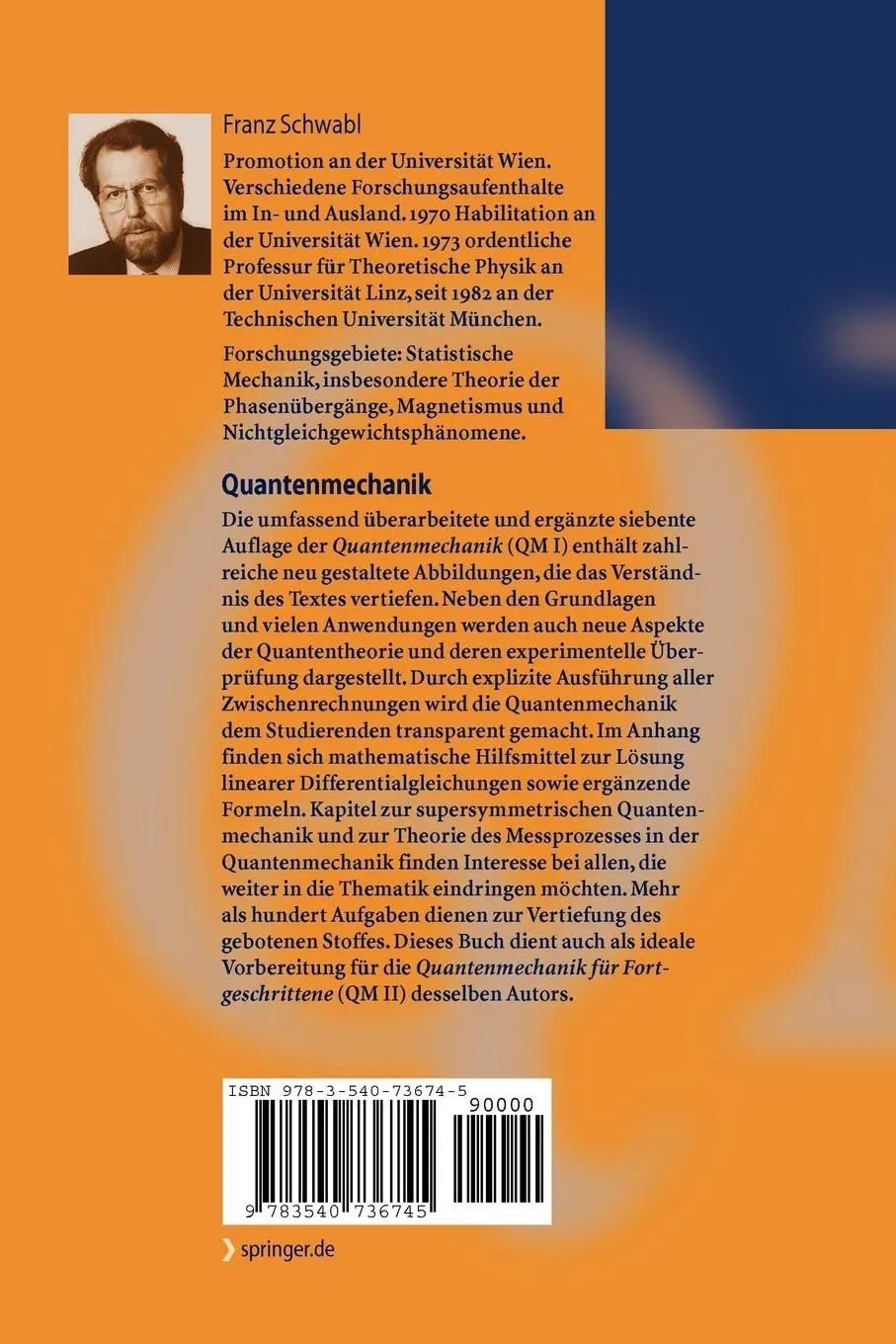 Rückseite: 9783540736745 | Quantenmechanik (QM I) | Eine Einführung | Franz Schwabl | Taschenbuch