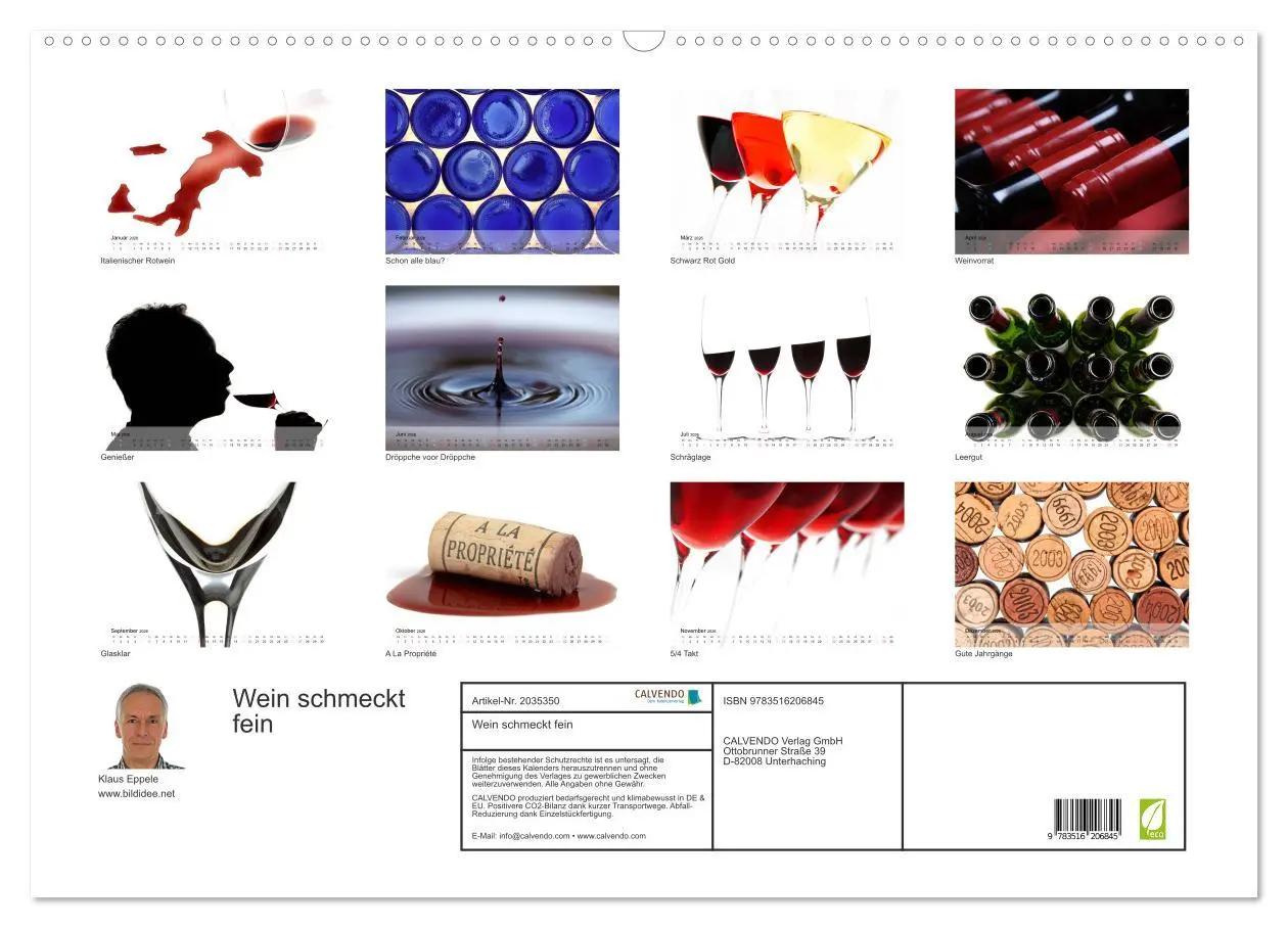 Bild: 9783516206845 | Wein schmeckt fein (Wandkalender 2026 DIN A2 quer), CALVENDO...