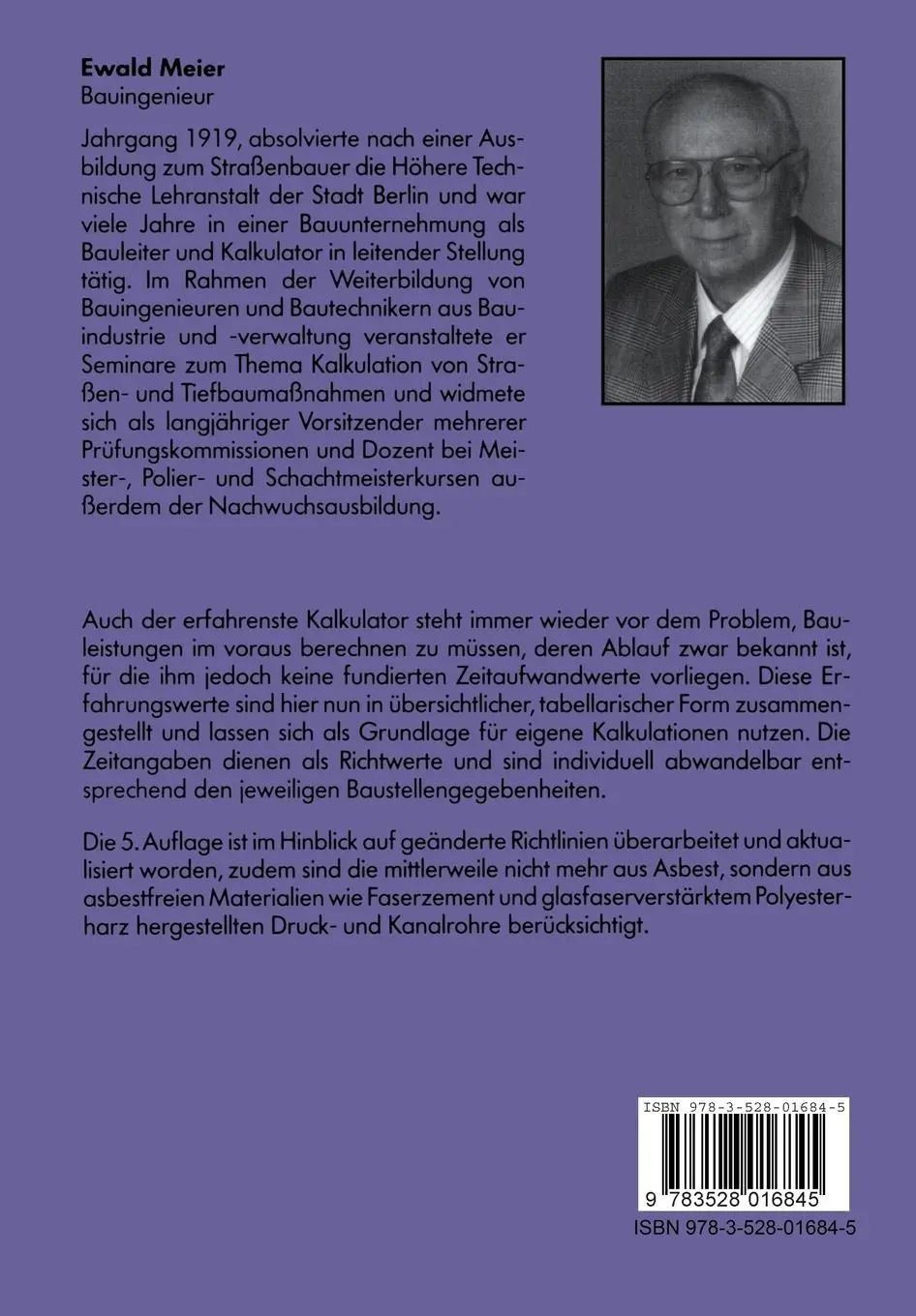 Rückseite: 9783528016845 | Zeitaufwand Tafeln für die Kalkulation von Straßen-und Tiefbauarbeiten