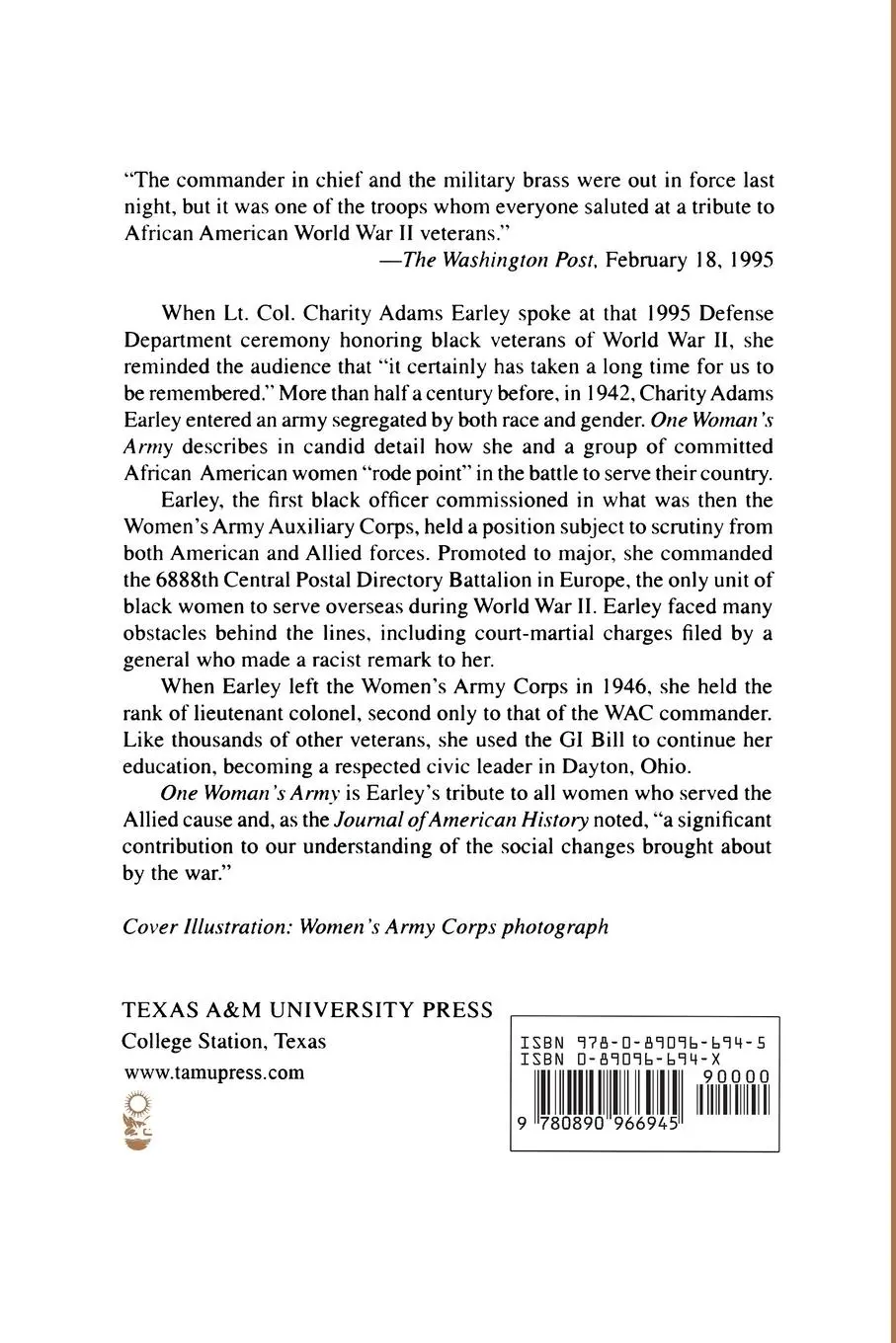 Rückseite: 9780890966945 | One Woman's Army | A Black Officer Remembers the Wac | Earley | Buch