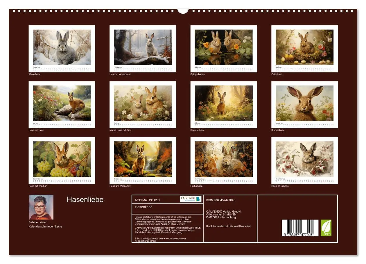 Bild: 9783457477045 | Hasenliebe (hochwertiger Premium Wandkalender 2026 DIN A2 quer),...