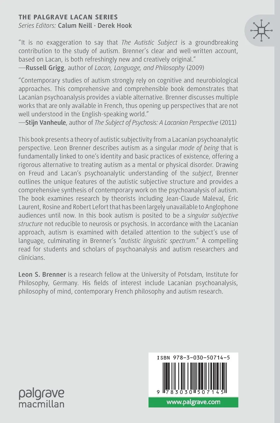 Rückseite: 9783030507145 | The Autistic Subject | On the Threshold of Language | Leon S. Brenner