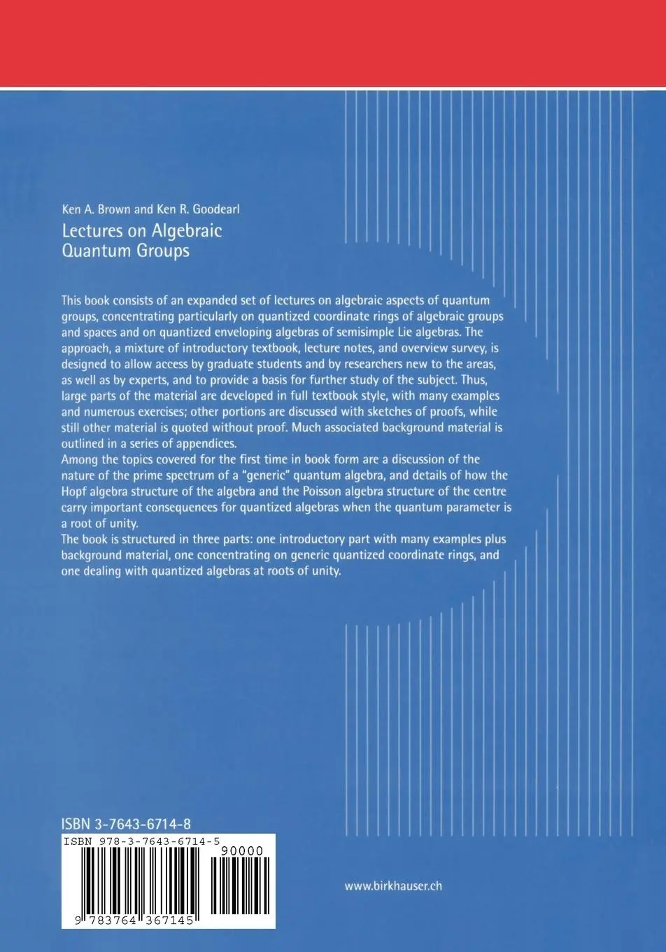 Rückseite: 9783764367145 | Lectures on Algebraic Quantum Groups | Ken R. Goodearl (u. a.) | Buch