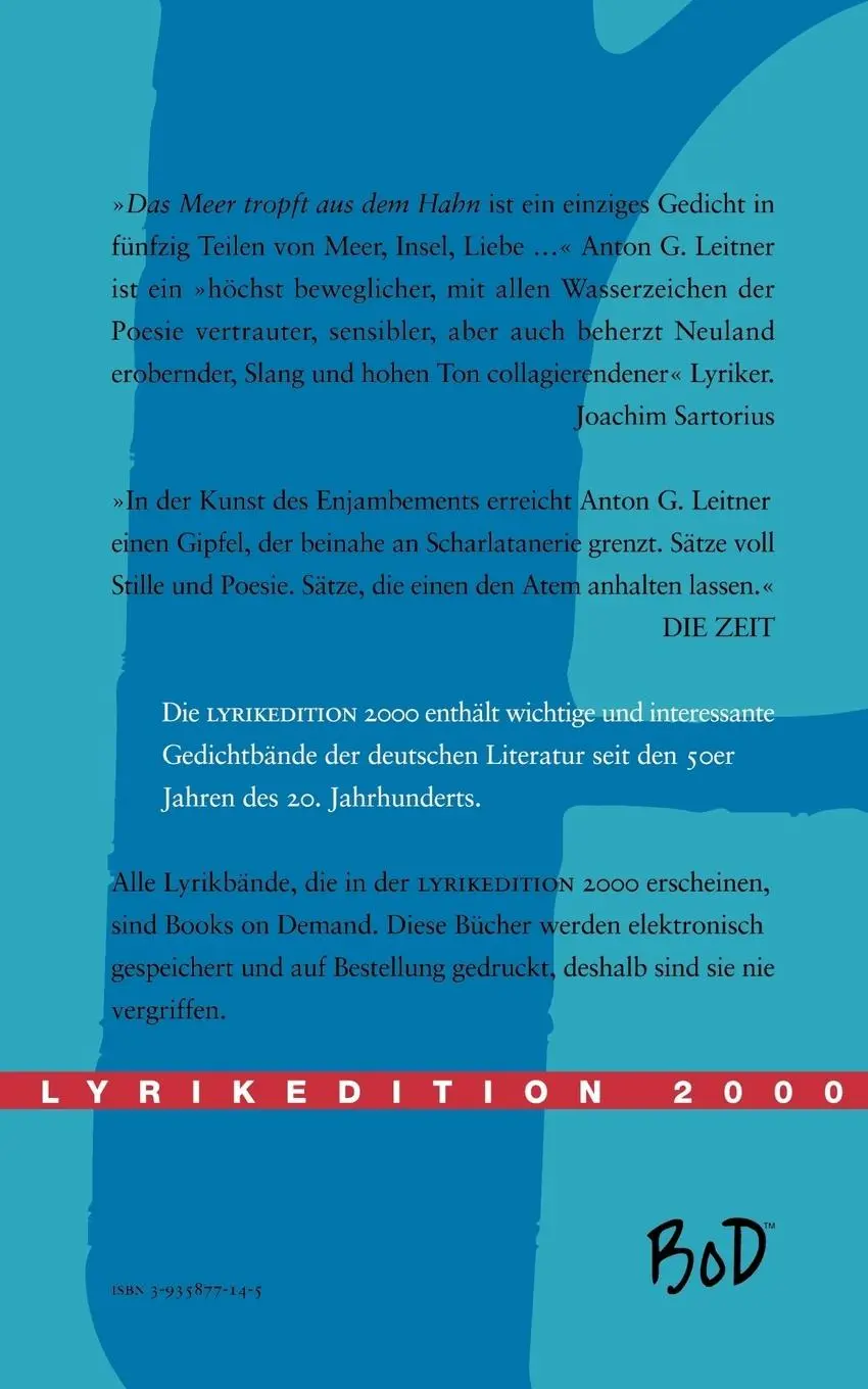 Rückseite: 9783935877145 | Das Meer tropft aus dem Hahn | Anton G. Leitner | Taschenbuch | 92 S.