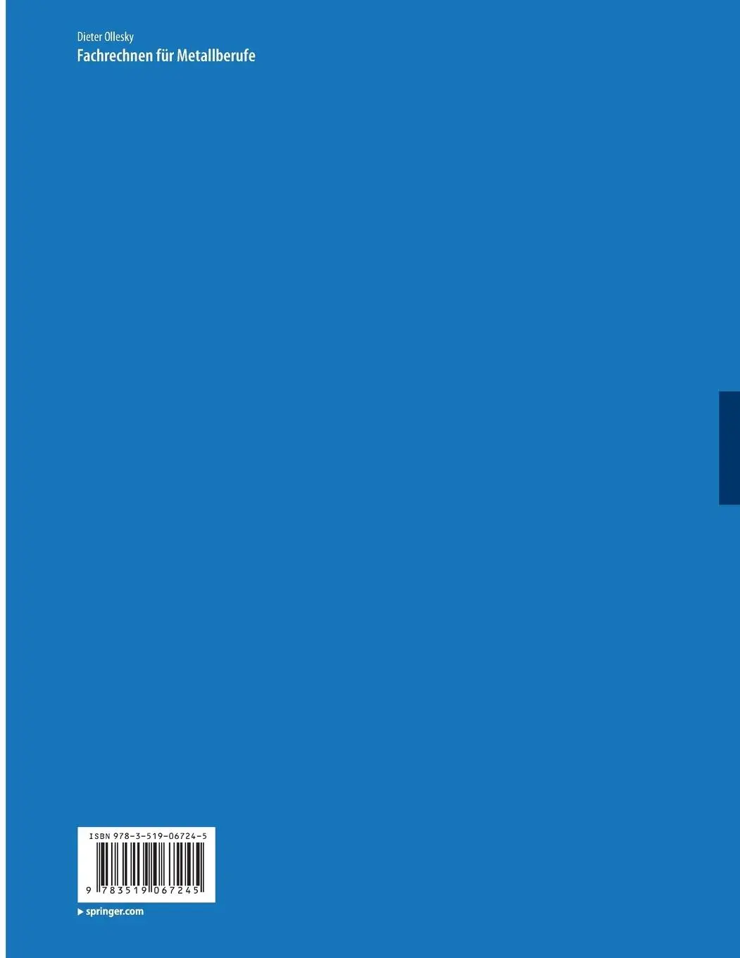 Rückseite: 9783519067245 | Fachrechnen für Metallberufe | Dieter Ollesky | Taschenbuch | 276 S.
