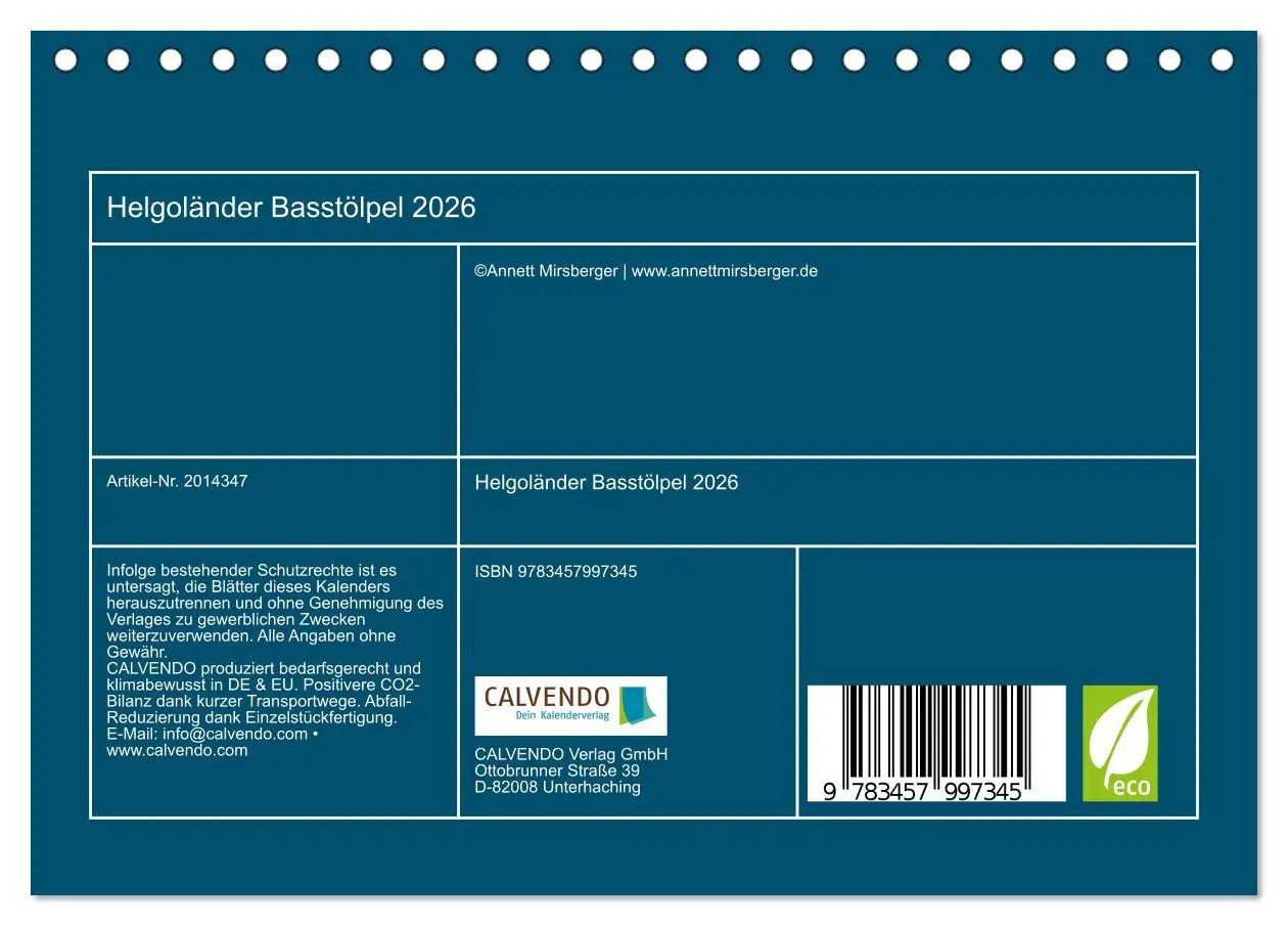 Bild: 9783457997345 | Helgoländer Basstölpel 2026 (Tischkalender 2026 DIN A5 quer),...