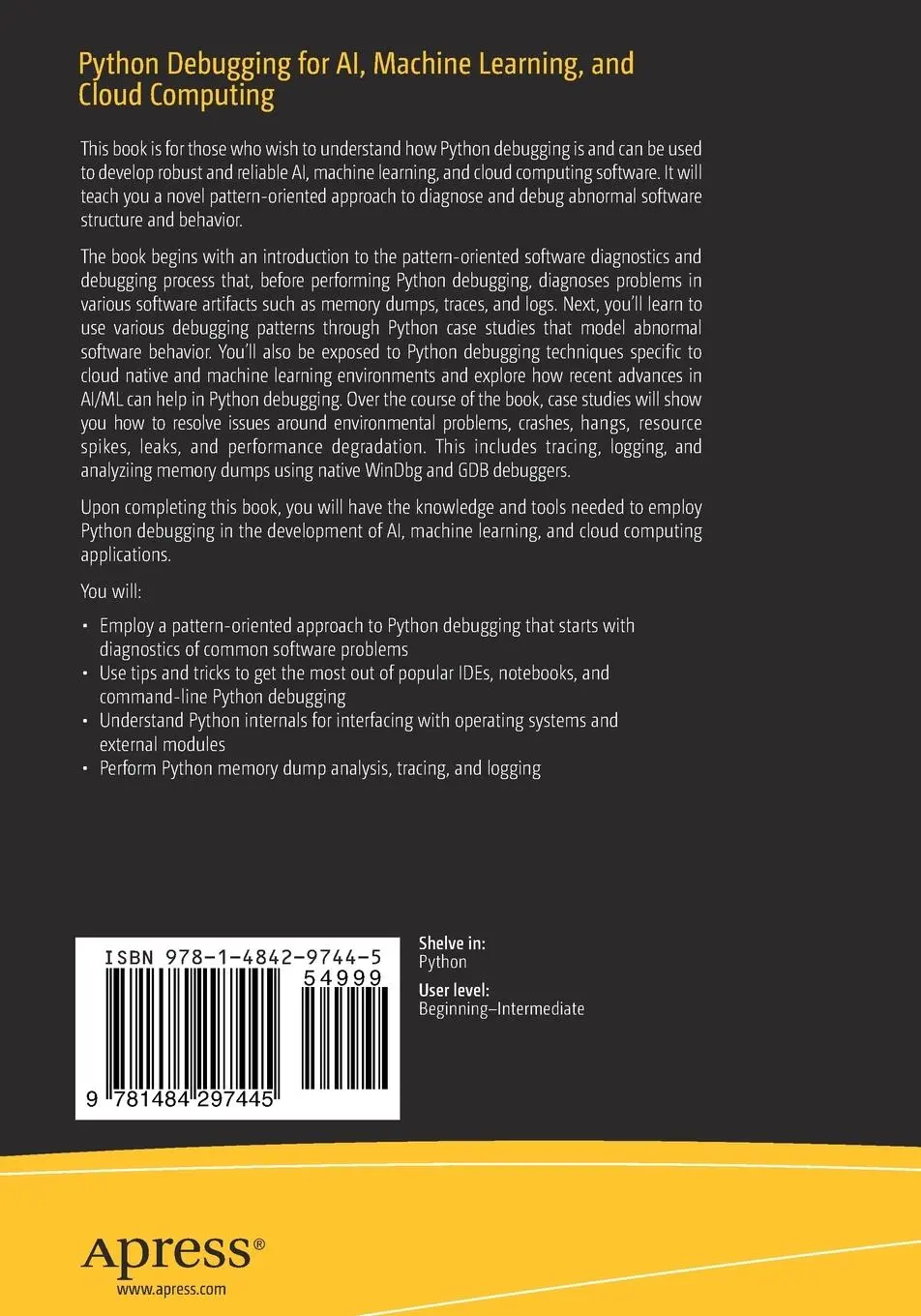 Rückseite: 9781484297445 | Python Debugging for AI, Machine Learning, and Cloud Computing | Buch