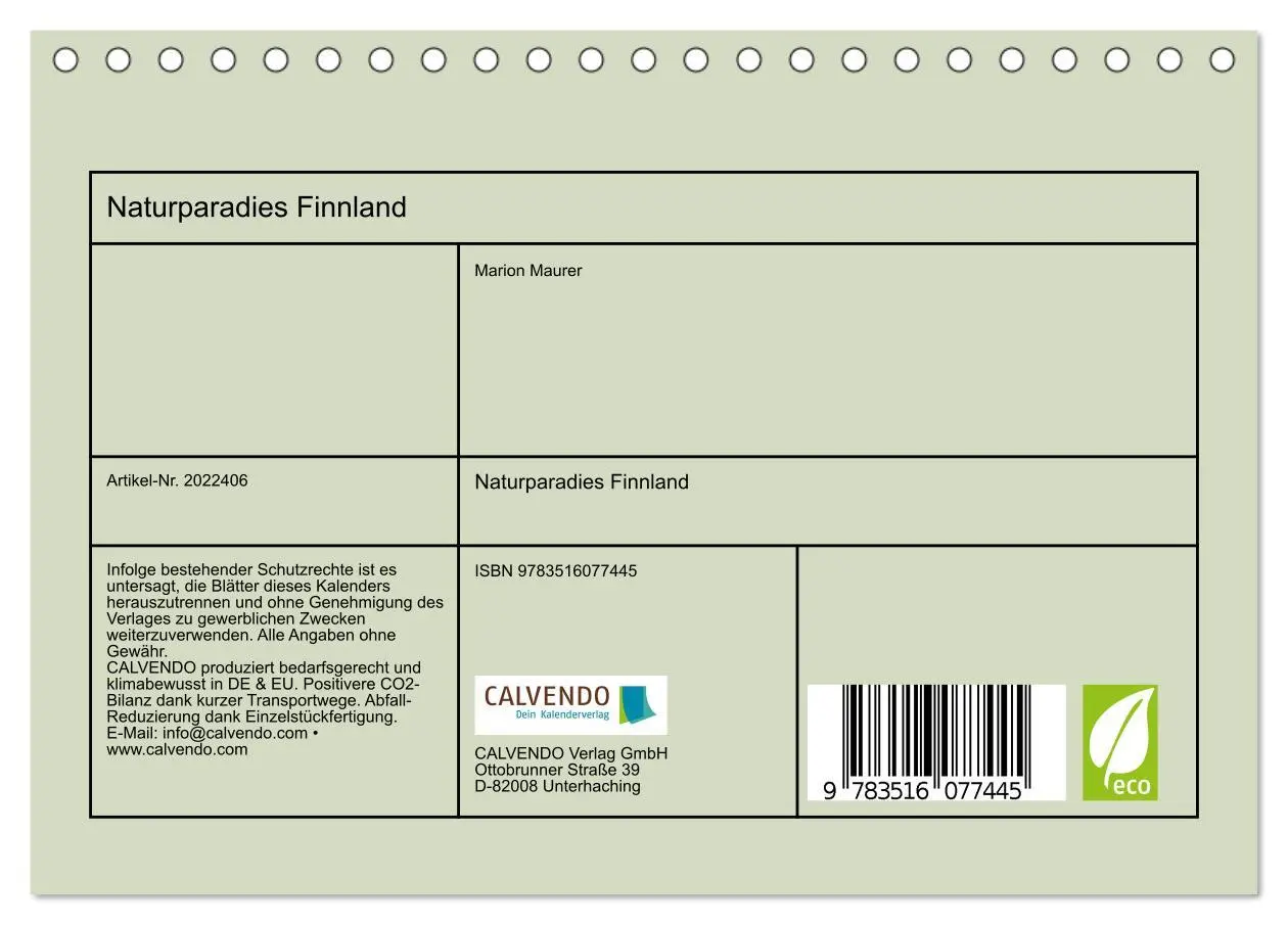 Bild: 9783516077445 | Naturparadies Finnland (Tischkalender 2026 DIN A5 quer), CALVENDO...