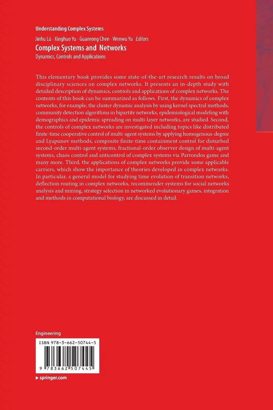 Rückseite: 9783662507445 | Complex Systems and Networks | Dynamics, Controls and Applications