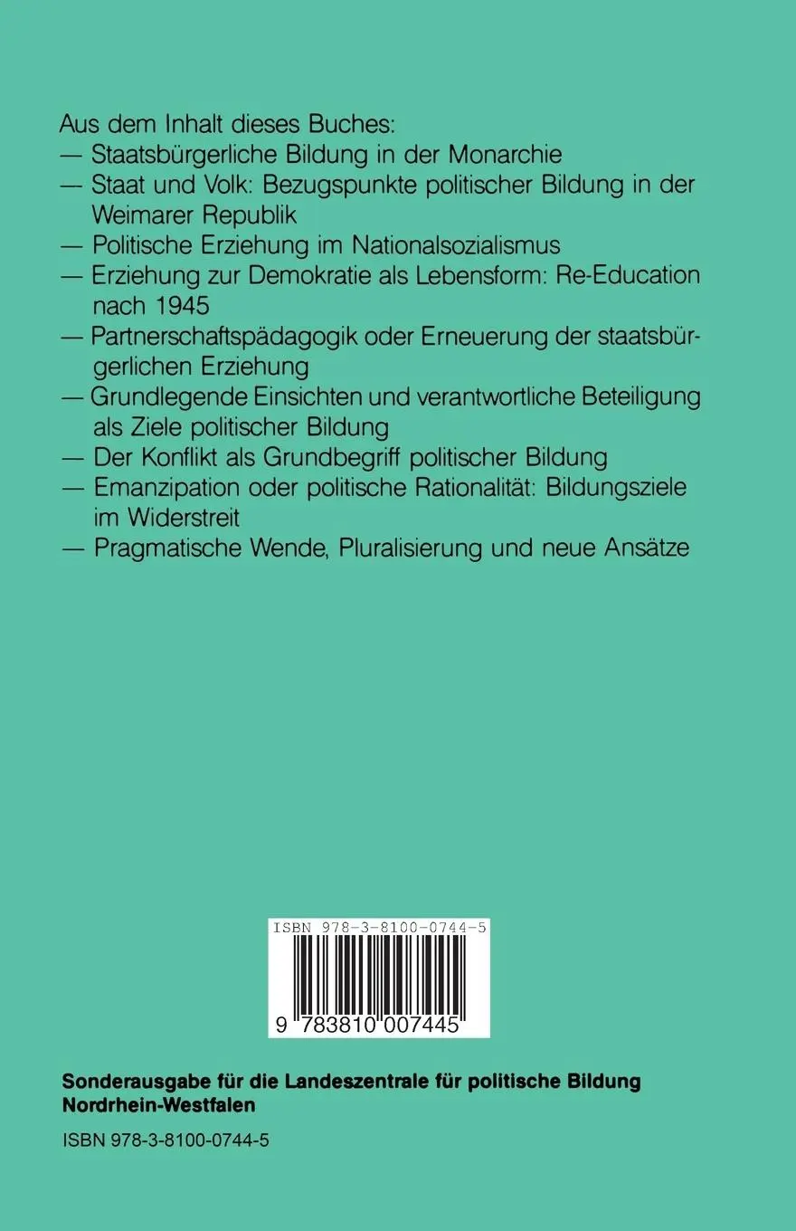 Rückseite: 9783810007445 | Politische Bildung in Deutschland | Entwicklung - Stand - Perspektiven