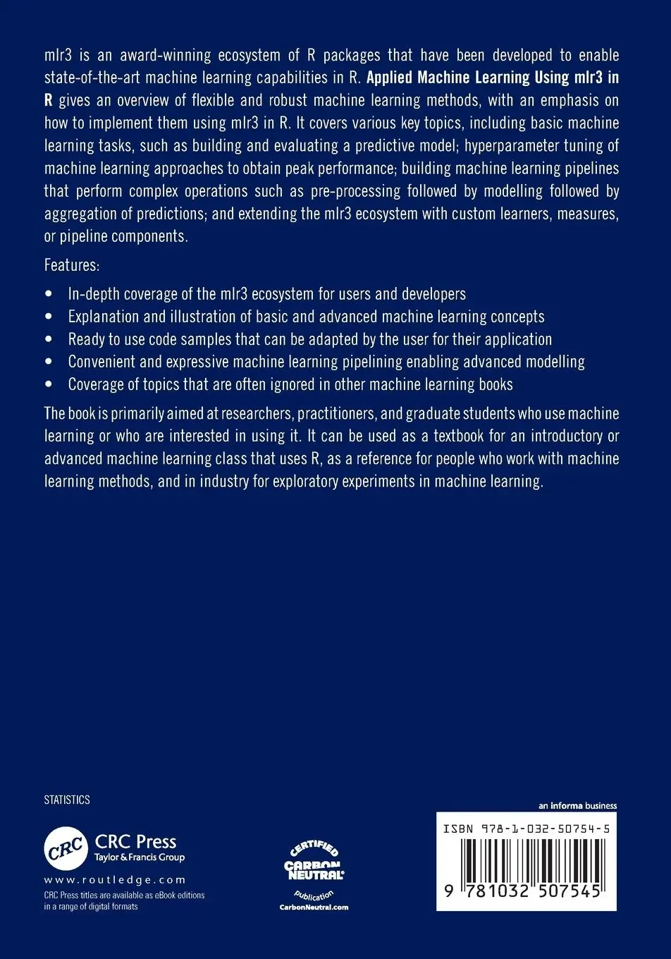 Rückseite: 9781032507545 | Applied Machine Learning Using mlr3 in R | Bernd Bischl (u. a.) | Buch