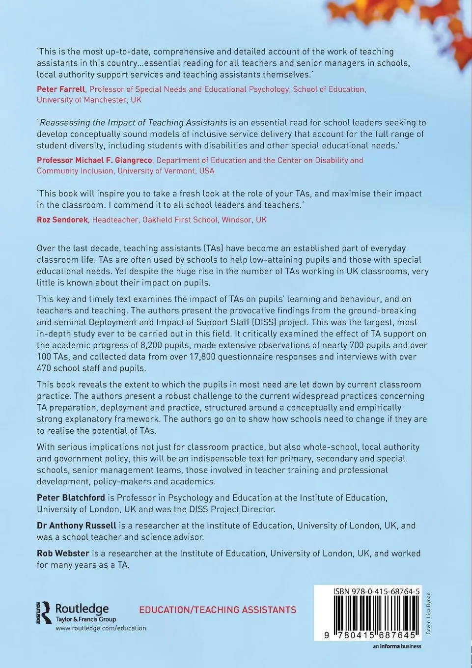 Rückseite: 9780415687645 | Reassessing the Impact of Teaching Assistants | Blatchford (u. a.)