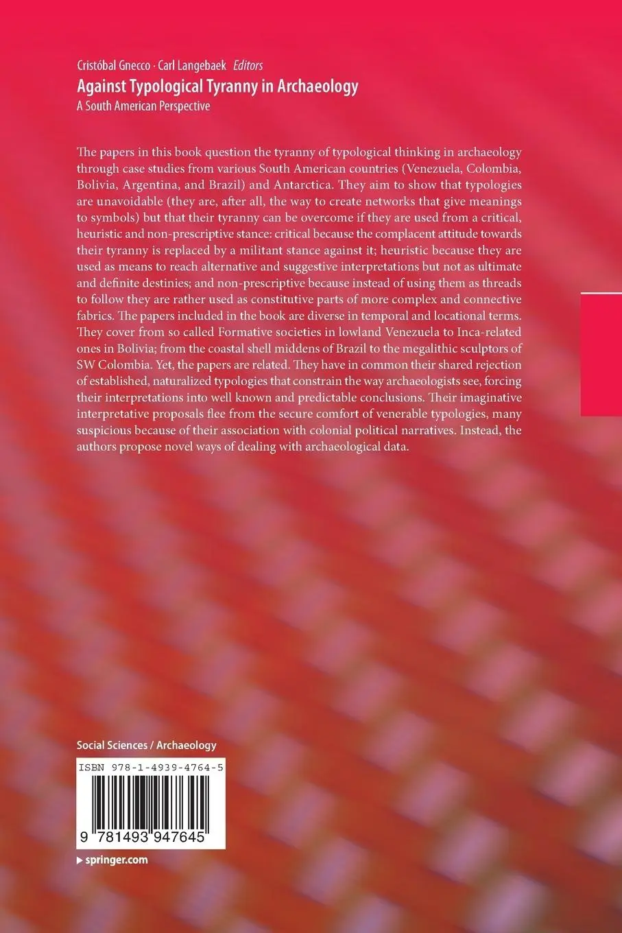 Rückseite: 9781493947645 | Against Typological Tyranny in Archaeology | Cristóbal Gnecco (u. a.)