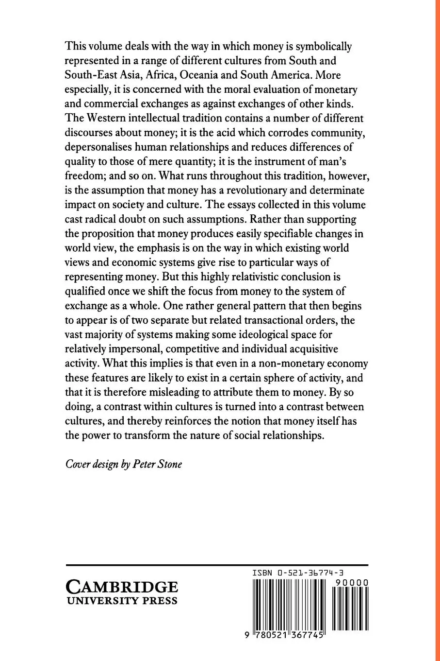 Rückseite: 9780521367745 | Money and the Morality of Exchange | Jonathan P. Parry (u. a.) | Buch