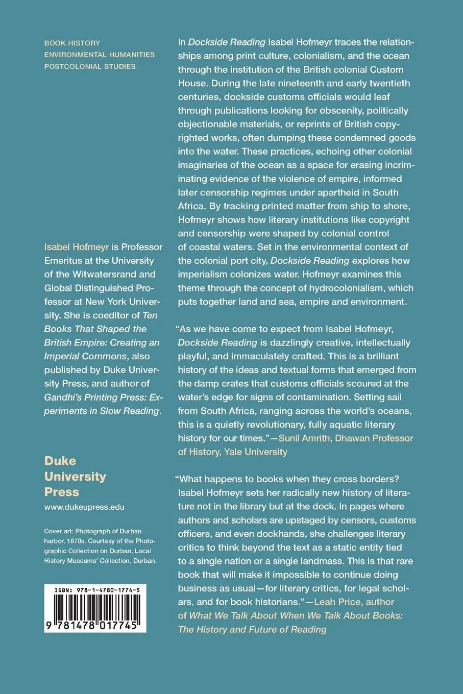 Rückseite: 9781478017745 | Dockside Reading | Hydrocolonialism and the Custom House | Hofmeyr