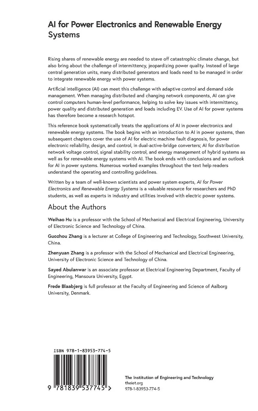 Rückseite: 9781839537745 | AI for Power Electronics and Renewable Energy Systems | Hu (u. a.)