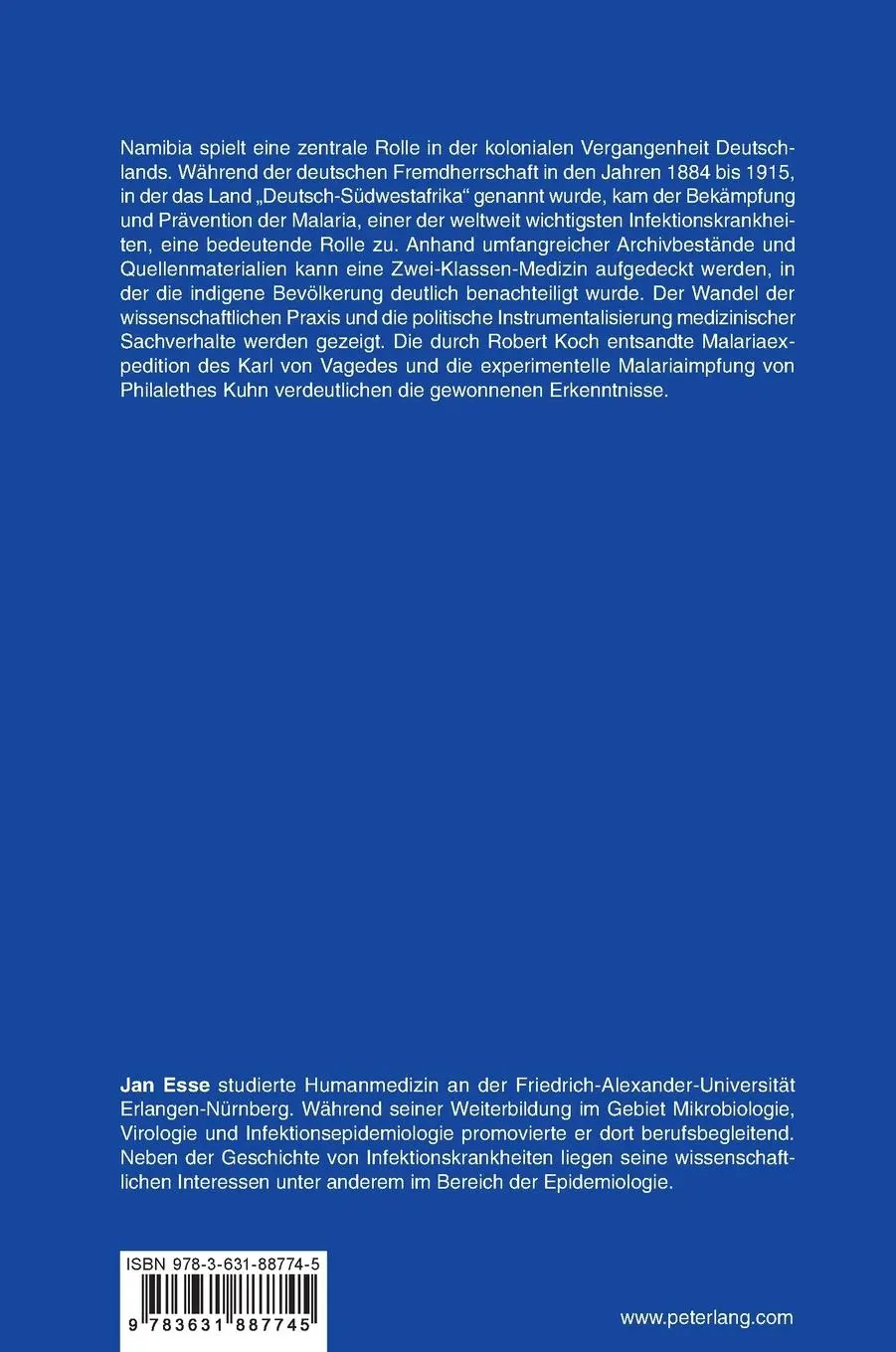 Rückseite: 9783631887745 | Malaria in Südwest-Afrika Deutsche Kolonialmedizin 1884-1915 | Esse