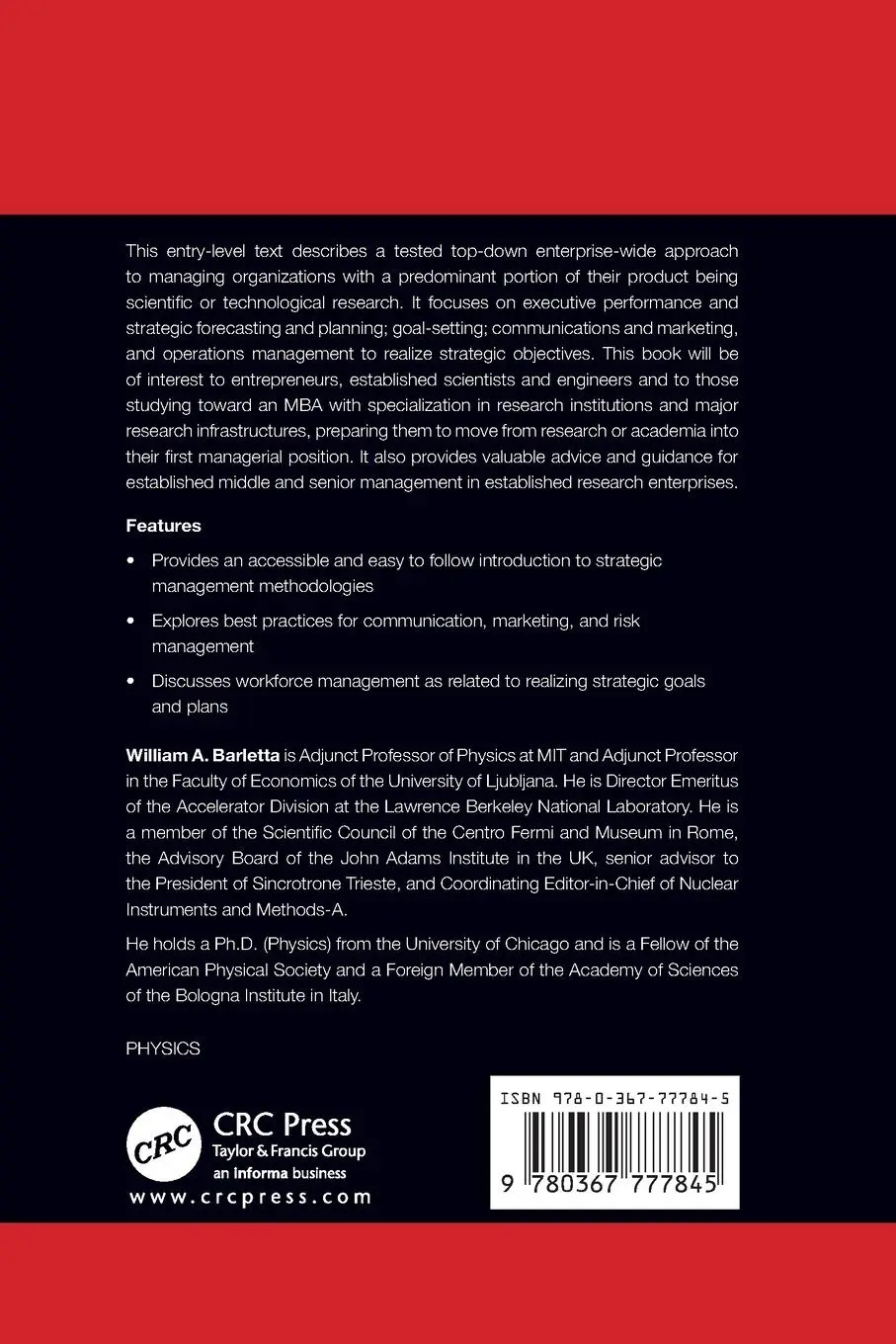 Rückseite: 9780367777845 | Strategic Management of Research Organizations | William Barletta