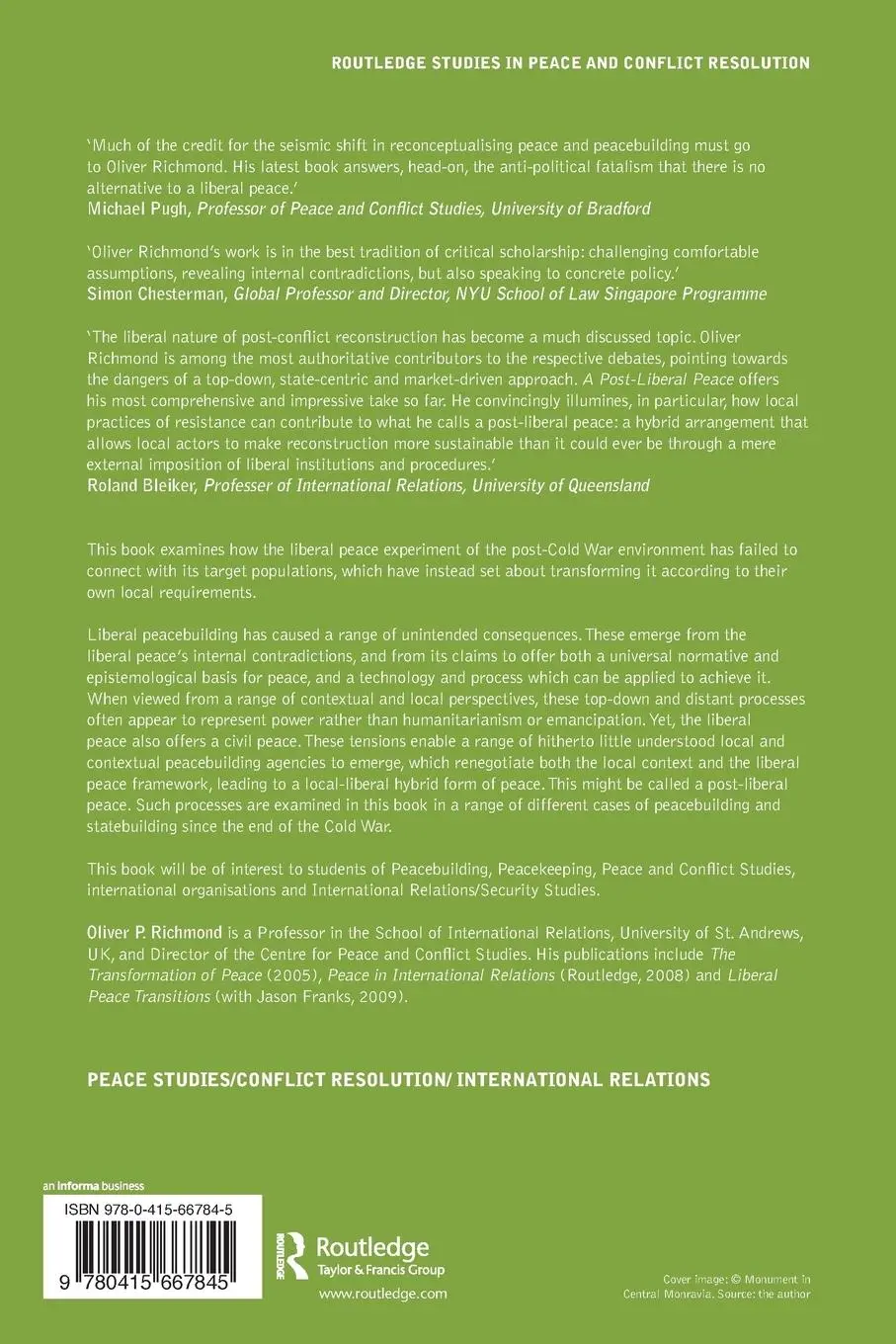 Rückseite: 9780415667845 | A Post-Liberal Peace | Oliver Richmond | Taschenbuch | Englisch | 2011