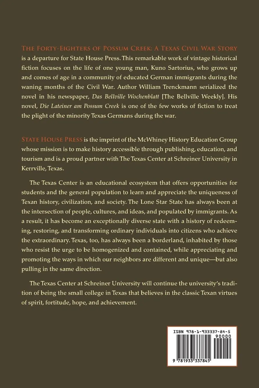 Rückseite: 9781933337845 | The Forty-Eighters of Possum Creek | A Texas Civil War Story | Buch