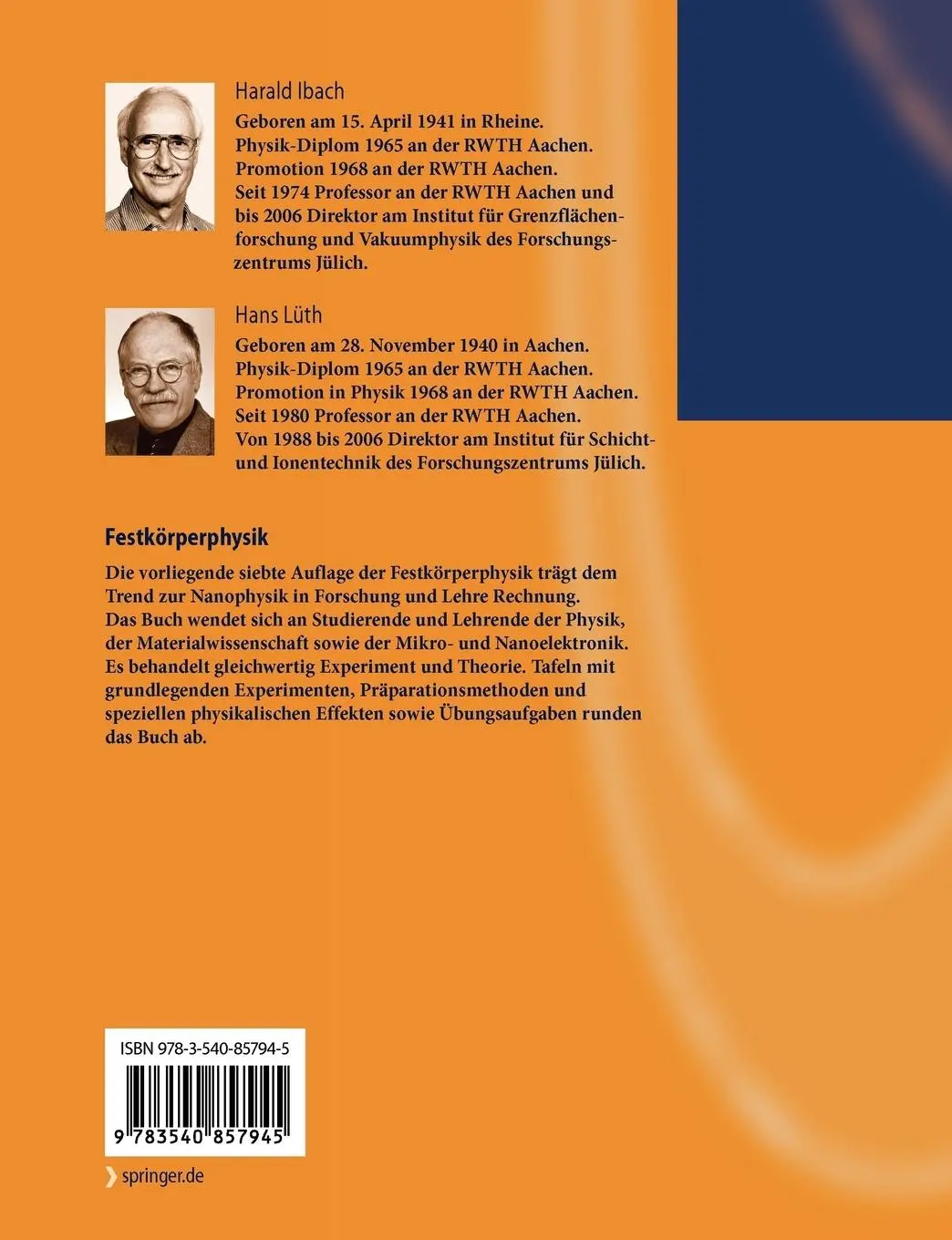 Rückseite: 9783540857945 | Festkörperphysik | Einführung in die Grundlagen | Hans Lüth (u. a.)